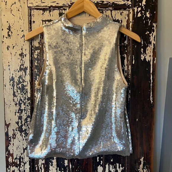 Zara. knit Swquined back 1-4 zip Dress Blouse. Special occasion. Silver. Size S - Picture 2 of 7